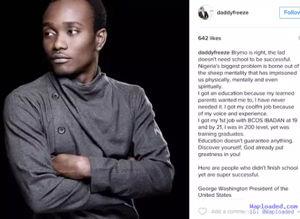 Freeze defends Brymo, says the fan who begged him for money doesn